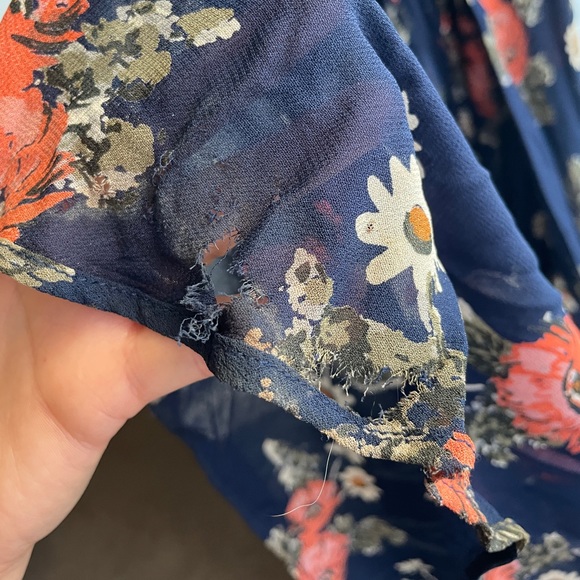 Reformation Hardwood Dress in Moonshadow XS navy blue wrap dress orange floral - Picture 9 of 9